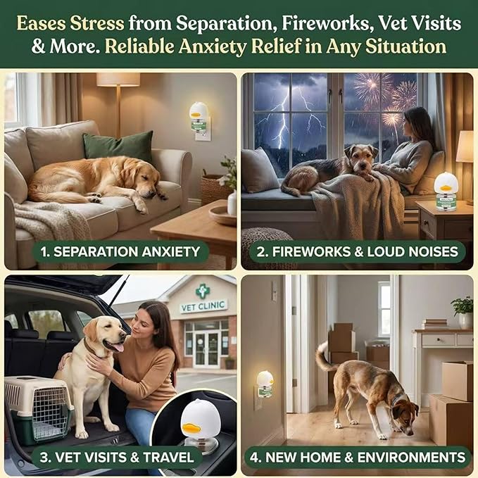8-in-1 Calming Diffuser for Dog – Pheromone-Based Dog Anxiety Relief, 2 Plug-Ins & 6 Refills for 180-Day Stress Support – Helps Promote Calm Behavior, Safe & Non-Toxic, Anxiety Relief for Dogs