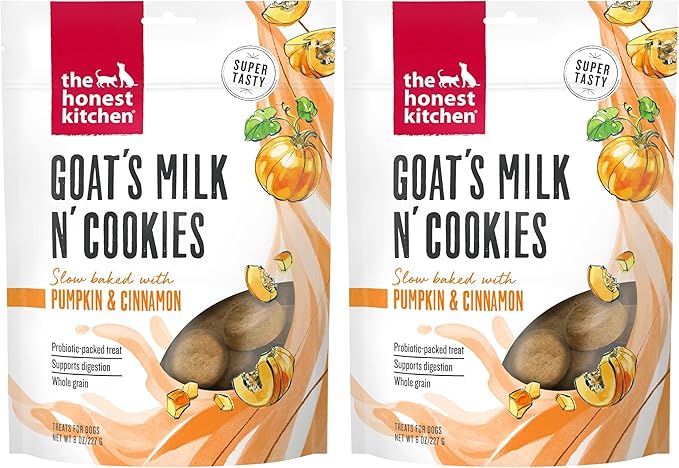 The Honest Kitchen Human Grade Goat's Milk N' Cookies: Slow Baked with Pumpkin,8 oz Bag,(Pack of 2)