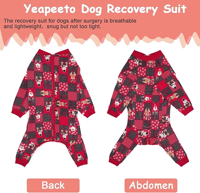 Yeapeeto Dog Onesie Surgery Recovery Suit for Large Medium Bodysuit Dogs Pajamas PJS Full Body for Shedding, Prevent Licking, Wound Protection, Cone Alternative… (Xmas Red, 3XL)