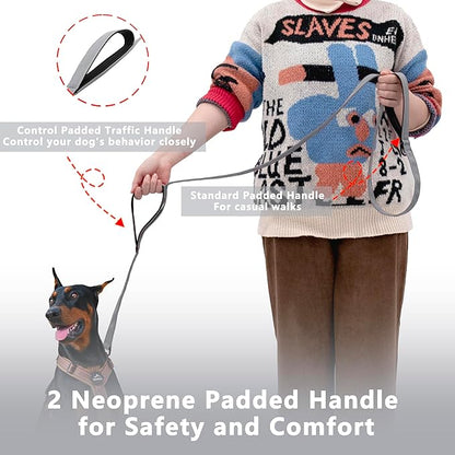 Dog Leash 5ft Long, Double Handle Dog Leash for Safety Control Training, Heavy Duty Dog Leads with Traffic Padded Handles, Reflective Leashes for Small Medium Large Dogs(5ft, Grey)