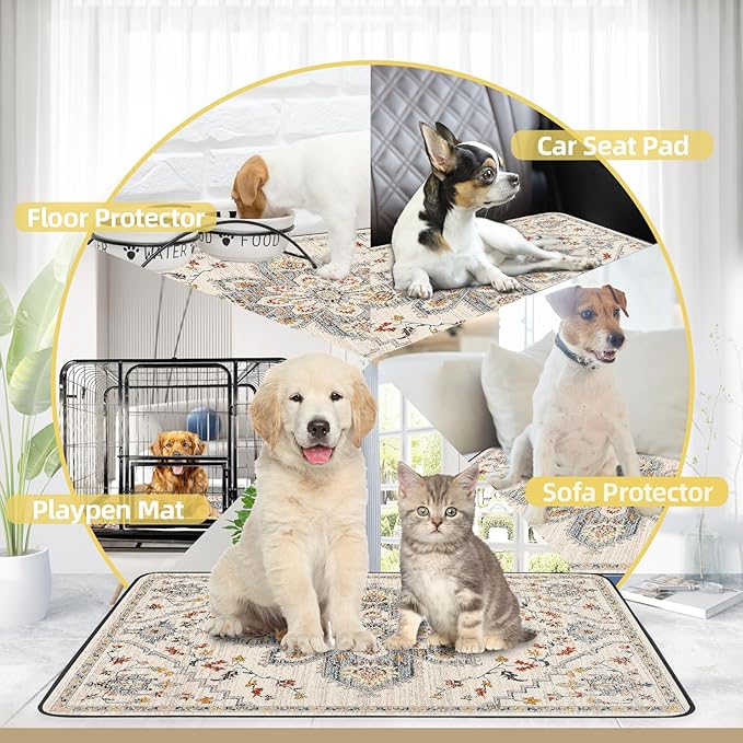 SCLOSE Washable Pee Pads for Dogs Large 2 Pack, 48" x 48" Reusable Puppy Pads Waterproof Dog Rugs, Super Absorbent, Leakproof, Dog Crate Pad, Playpen Mat, Whelping Pads, White Medallion