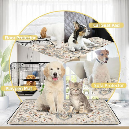 SCLOSE Washable Pee Pads for Dogs Large 2 Pack, 48" x 48" Reusable Puppy Pads Waterproof Dog Rugs, Super Absorbent, Leakproof, Dog Crate Pad, Playpen Mat, Whelping Pads, White Medallion