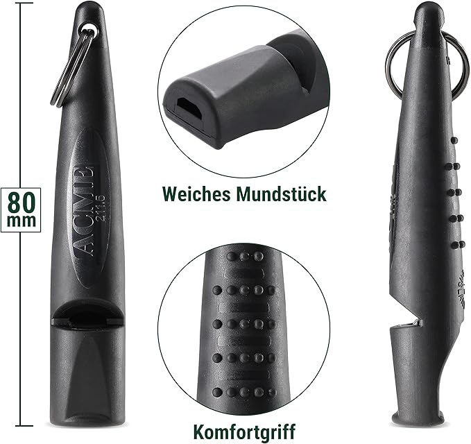 ACME Alpha 210.5 Professional Dog Training Whistle with Enhanced Ergonomic Grip. BPA-Free Plastic. 110 dBA. Standardized Frequency for Smaller Dogs. Weatherproof. Made in the UK (Black)
