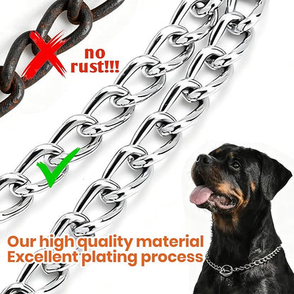 Chain Dog Collar, Limited Slip Chain Training Collar with Metal Safety Control for Small Medium Large Breed Dogs, Silver Size M