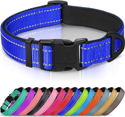 Joytale Reflective Dog Collar, Soft Neoprene Padded, Metal D-Ring, Nylon Pet Collar Adjustable for Large Dogs, Navy Blue, L