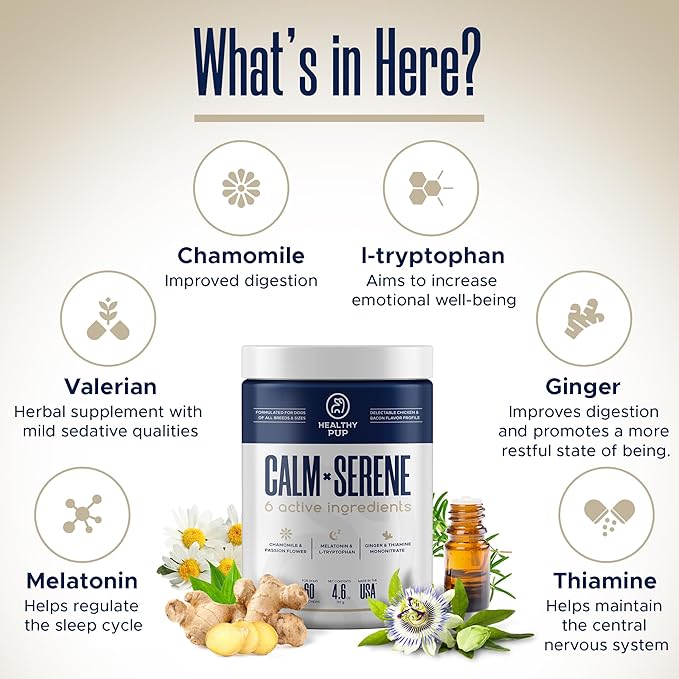 Calming Chews for Dogs with Melatonin - 60 Delicious Soft Treats for Dog Anxiety Relief for Large and Small Dogs - Includes Chamomile, Thiamine, L-Tryptophan - Promotes Rest and Relaxation