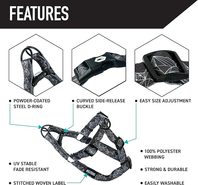 Wolfgang Heavy Duty Adjustable Dog Harness, Pull-Tested to Over 800 lbs for Walking & Training, WolfMountain Print, Small