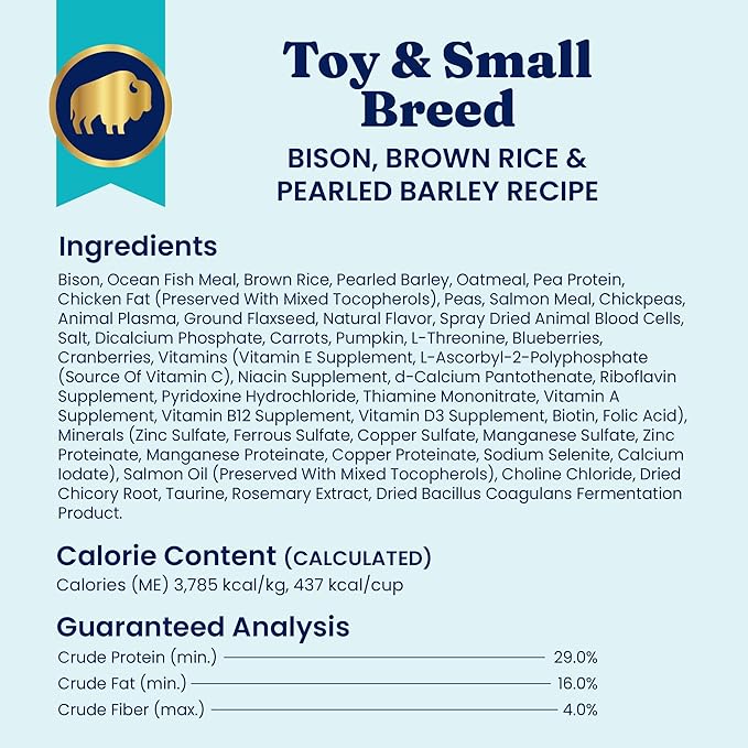 Solid Gold Toy & Small Breed Dog Food Dry Small Bites – Bison Healthy Whole Grain Dogfood – High Fiber Healthy Dog Kibble w/Probiotics for Gut Health – NutrientBoost™ – 3.75 lb