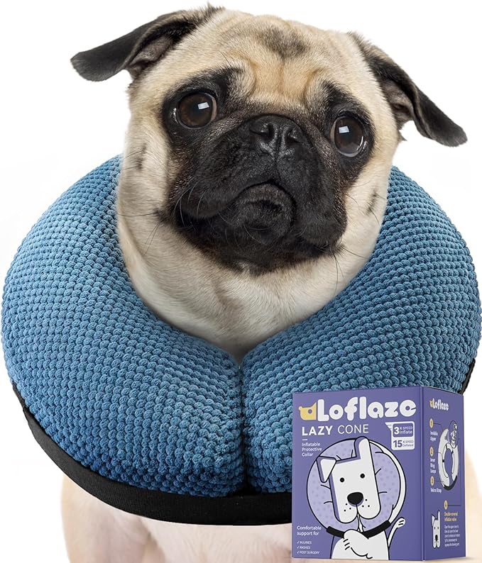 Loflaze Inflatable Dog Cone Collar - Dog Neck Donut Cone Collar Alternative After Surgery - Soft Cone for Large Medium Small Dogs Cats - Alternative Recovery E Collar (Blue, L)