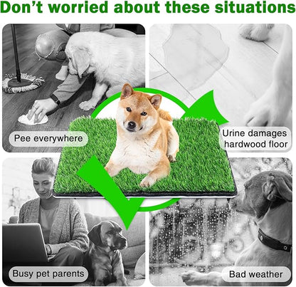 Dog Grass Mat with Pee Pad 32×23", Medium Dog Litter Box Indoor Artificial Turf Grass Porch Waterproof Patio Potty Tray for Doggie Reusable Washable Pads and Lawn for Replacement for Puppy Training