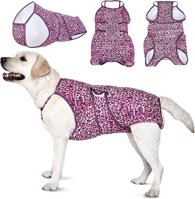 LovinPet Dog Recovery Suit for Large Medium Dogs - Professional Large Dog Recovery Suit,Post-Operative Vest E-Collar Alternative,Legs Without Coverage Design, Leopard Print Style, Pink,XXXL
