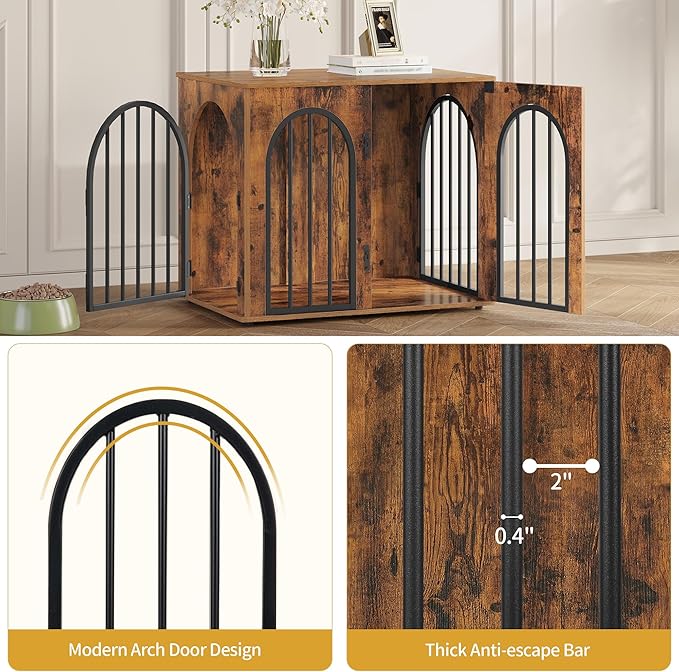 Hzuaneri 26.8'' Wooden Dog Crate Furniture, Indoor Dog Kennel Dogs Cage for Small Dogs, Heavy Duty Dog Crates Decorative Pet House End Side Table TV Stand, Rustic Brown DFC85501B