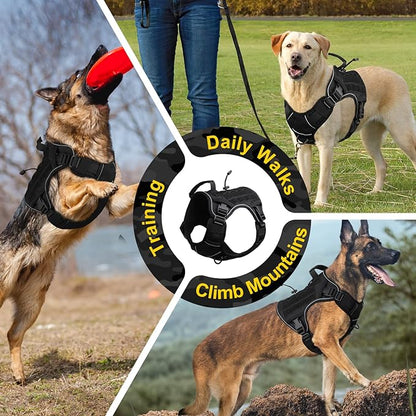 WINGOIN Black Tactical Dog Harness for Large Dogs, Heavy Duty No Pull Dog Harness with Handle, Adjustable Reflective Military K9 Big Pet Vest for Husky, Doberman, Walking, Training, Hunting (XL)