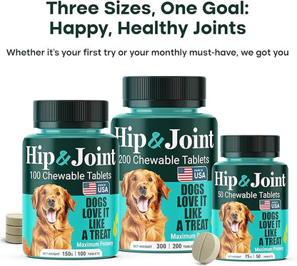 Natureflow Hip & Joint Supplement for Dogs, 300mg Green-Lipped Mussel for Dog Arthritis Pain Relief, Glucosamine, MSM & Chondroitin, Zero Sugar, Large Medium Small Breeds, 200 Chewable Tablets