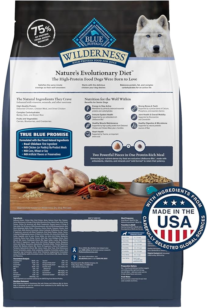 Blue Buffalo Wilderness High-Protein Natural Dry Food for Senior Dogs, Chicken Recipe, 28-lb Bag