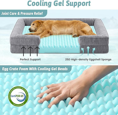 Cooling Dog Bed for Medium Small Size Dogs, Q-Max >0.4 Summer Cool Pet Bed, Orthopedic Dog Sofa with Sides, Bolster Anti-Slip Couch with Washable Removable Cover, M 30x20x6 inch, Dark Grey