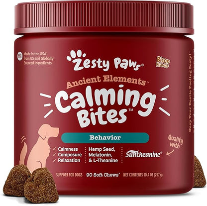 Zesty Paws Calming Chews for Dogs - for Everyday Stress, Relaxation, Composure, and Separation Bison 90 Count