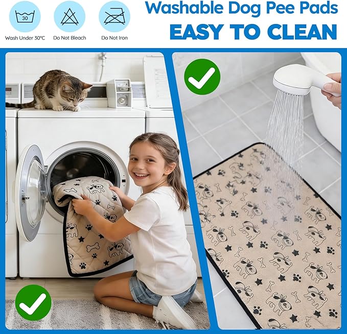 2 Pack Washable Pee Pads for Dogs, Absorbent Reusable Puppy Training Pads, Leakproof, Non-Slip, Waterproof Cat Doggie Pad Pet Potty Mat for Indoor&Outdoor, Whelping, Crate, Coffee 20"x28"