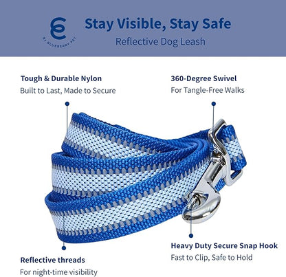 Blueberry Pet Essentials Reflective Back to Basics Matching Dog Harness and Leash Set, Navy Blue, Adjustable Harness with 4 ft Leash for Large Dogs