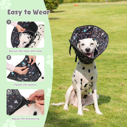 Avont Dog Cone Alternative, Adjustable Soft Comfy Foldable E Cones for Medium Large Dogs After Surgery, Escape-Proof Elizabethan Collar for Surgical Wound Recovery Stop Licking -Star(XL)
