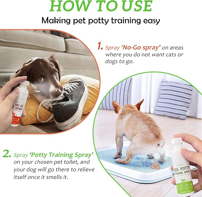 Dog Potty Training Spray & NO-GO Area Spray, Safe & Effective Puppy Pee Spray, Helps Train Puppies & Dogs Where to Potty, Indoor and Outdoor House Training Tool, 1.69 Fl Oz Each