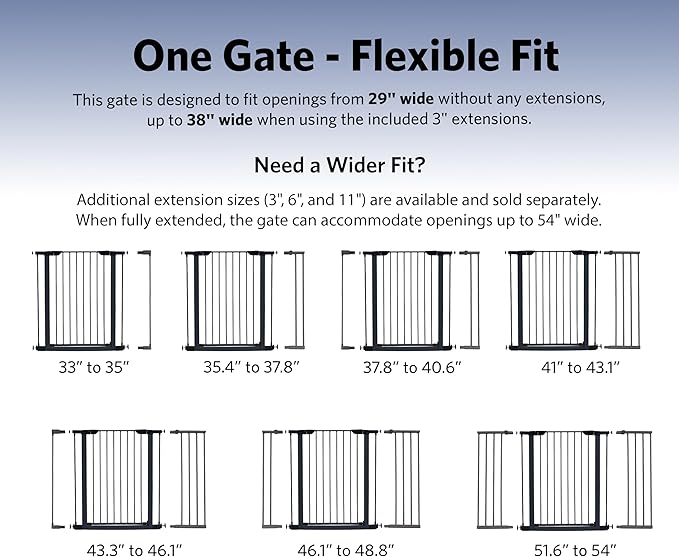 MidWest Homes for Pets 29-Inch High Walk-Thru Pressure Mounted Steel Dog Gate, Expands to 38 Inches Wide, Includes 3-inch Extensions, Textured Graphite