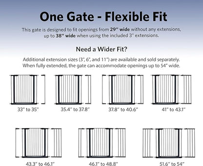 MidWest Homes for Pets 39-Inch High Walk-Thru Pressure Mounted Steel Dog Gate, Expands to 38 Inches Wide, Includes 3-inch Extensions, Textured Graphite