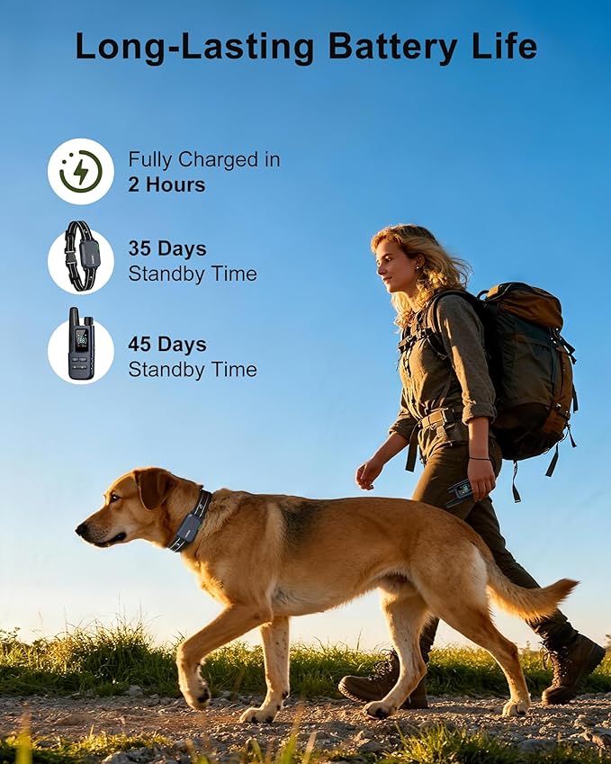 Jugbow Dog Shock Collar - 4500FT Dog Training Collar with Remote, IPX8 Waterproof Electric Dog Collar with 4 Training Modes, Security Lock, Rechargeable eCollar for 10-120lbs Dogs(Navy Blue)