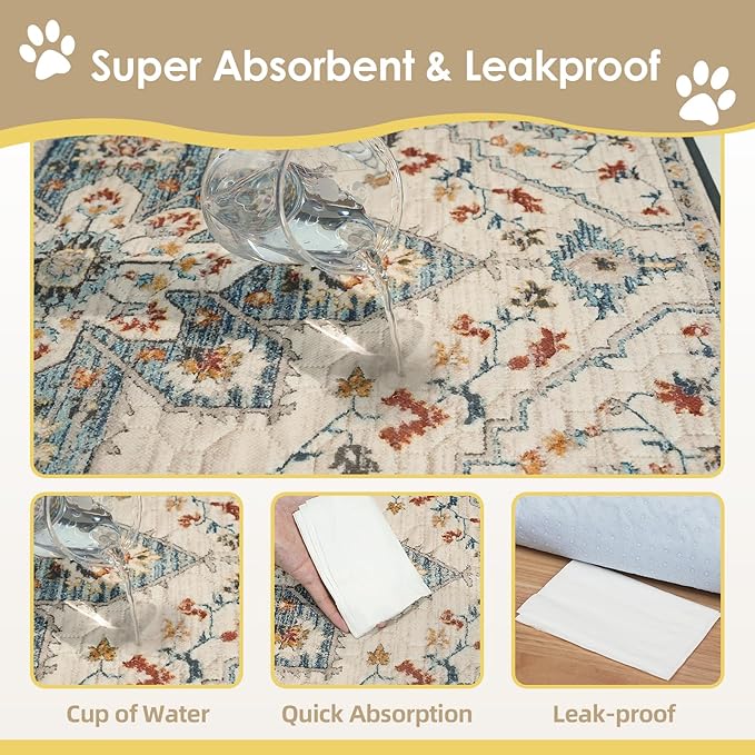 SCLOSE Washable Pee Pad for Dogs, 32" x 24" Reusable Puppy Pads Waterproof Dog Rugs, Super Absorbent, Leakproof, Dog Crate Pad, Playpen Mat, Whelping Pads, White Medallion