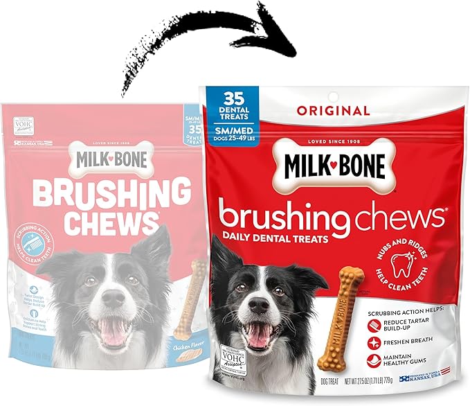 Milk-Bone Brushing Chews Original Chicken Flavor Daily Dental Dog Treats, Small/Medium, 27.5 Oz. Bag
