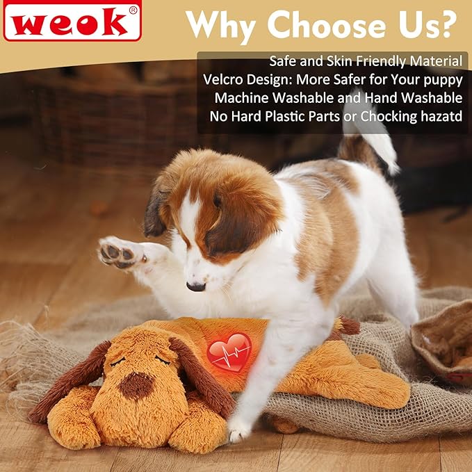 WEOK Heartbeat Puppy Toy, Comfort Cuddler Pillow, Dog Anxiety Relief Calming Aid,Heartbeat Stuffed Toy for Dogs,Puppy Heartbeat Toy Sleep Aid,Dog Heartbeat Toy for Pet