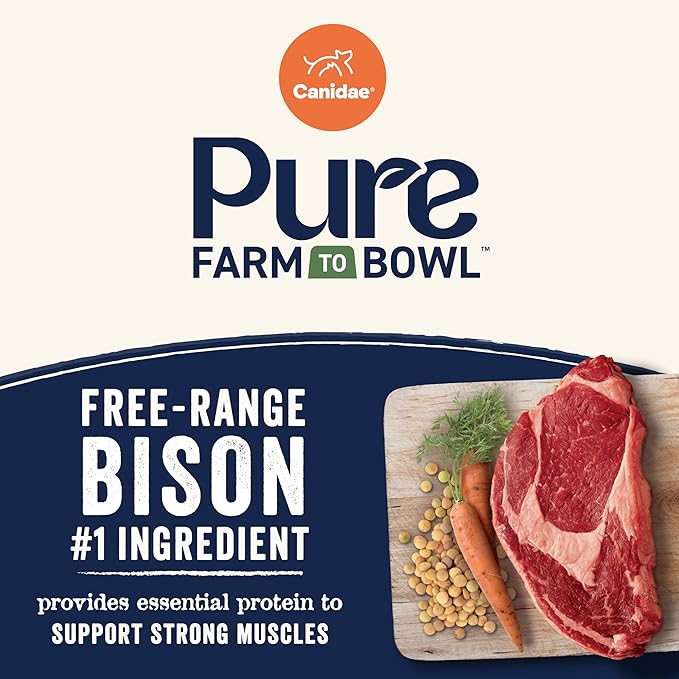 Canidae Pure Farm to Bowl Free-Range Bison, Lentil & Carrot, Adult, Grain-Free Dry Dog Food, 10lb