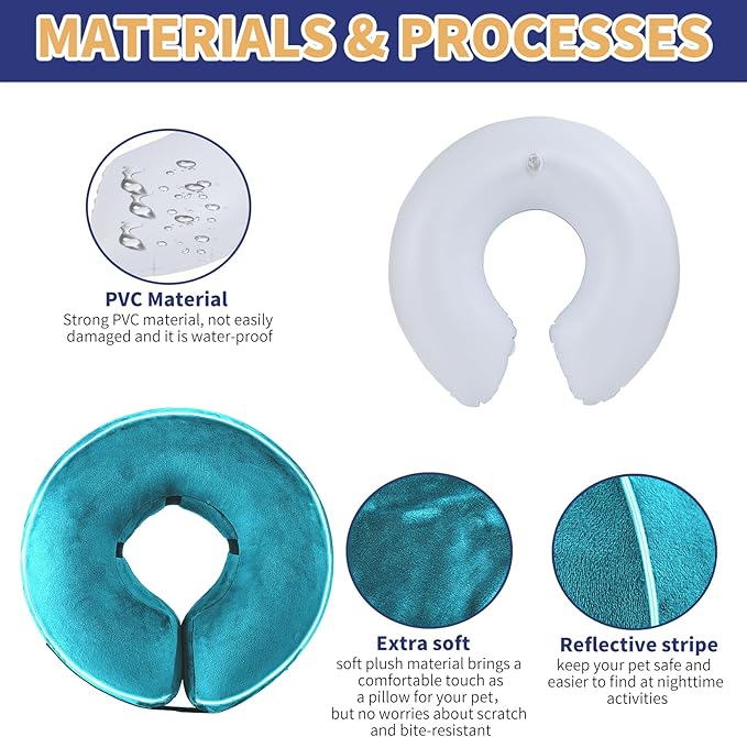 Inflatable Reflective Dog Cone Collar Alternative After Surgery,Doggie Recovery Dount Neck Ecollar,Adjustable Soft Dog Cone Collar for Small Medium Large Dogs (Light Blue, XXL)