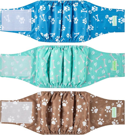Wegreeco Washable Male Dog Belly Band - Pack of 3 - Washable Male Dog Belly Wrap, Small Doggie Diapers for Doggy Puppy (Bone, Small)