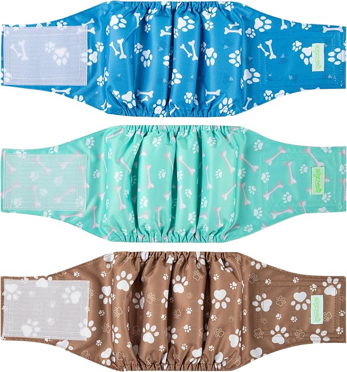 Wegreeco Washable Male Dog Belly Band - Pack of 3 - Washable Male Dog Belly Wrap, Medium Doggie Diapers for Doggy Puppy (Bone, Medium)