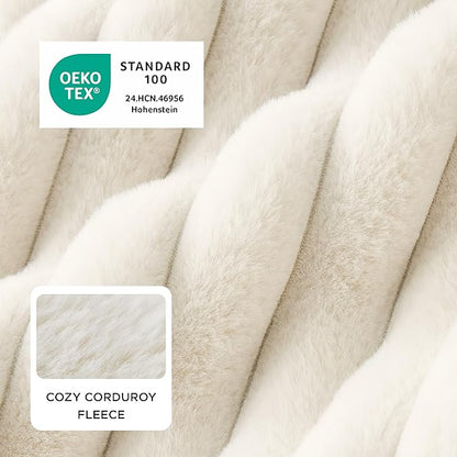 Bedsure ComfyFleece™ Cute Dog Bed for Small Medium Dogs - Washable Furry Puppy Beds, Rectangle Orthopedic Corduroy Fleece Pet Beds with Removable Zipper Cover, 25x21x7inches, Cream