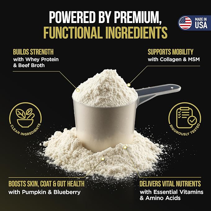 Dog Weight Gainer with Skin & Coat Support - Weight Gain Supplements for Dogs - Canine and Dog Muscle Builder - Protein Powder - High Calorie Food Supplement - 90 Servings