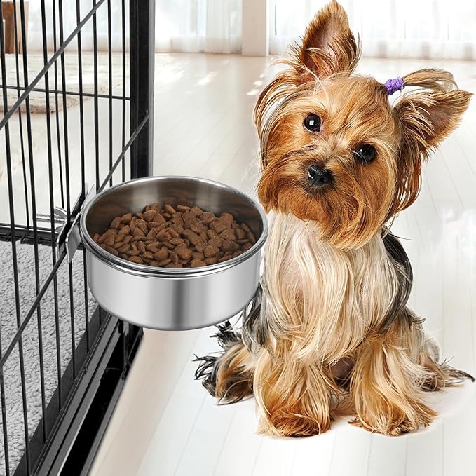 Dog Bowl Stainless Steel Pet Hanging Food Water Bowl Cage Feeding Cup Feeder for Dogs Cats Rabbits Birds Small Animal (Medium)