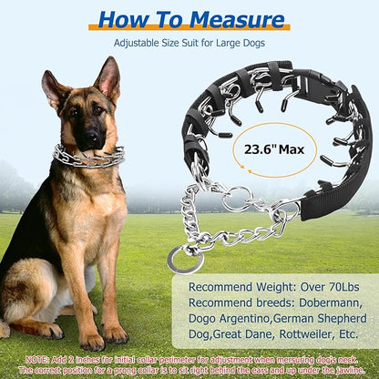 Prong Collar for Large Dogs with Nylon Cover, Dog Pinch Collar,Dog Training Collar,High Strength Quick Release Buckle,Comfort Rubber Tips (Black，4.0mm, 23.6-Inch)