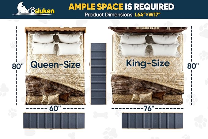 Dog Ramp for Bed with Rails, 64" Long Foldable Pet Ramp for Small Large Dogs, Dog Ramps for High Beds with Safety Side Railng, 6 Adjustable Heights 24" to 30" Up to 220LBS (Black, 64" X 17inch)