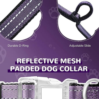 Reflective Dog Collar for Large Dogs Mesh Padded Large Dog Collar, Adjustable Pet Collar with Quick Release Buckle, Durable Breathable &Fade Resistant-Purple