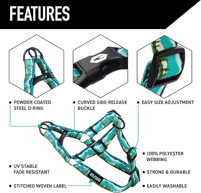 Wolfgang Heavy Duty Adjustable Dog Harness, Pull-Tested to Over 800 lbs for Walking & Training, GreatEscape Print, Medium