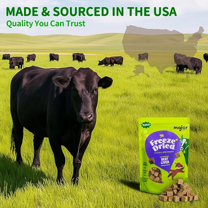 MAJOR PETS Freeze Dried Beef Liver Dog Treats - Single Ingredient - No Preservatives & High Protein - Grain Free - Premium Training Treats & Meal Topper - Made and Sourced in the USA - 3.5 oz