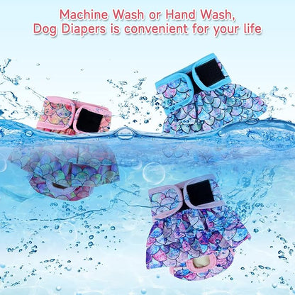 Langsprit Female Dog Diapers (3 Pack) - No Leak Washable, Highly Absorbent for Dogs in Heat, Incontinence, Excitable Urination or Period - Reusable, Size S