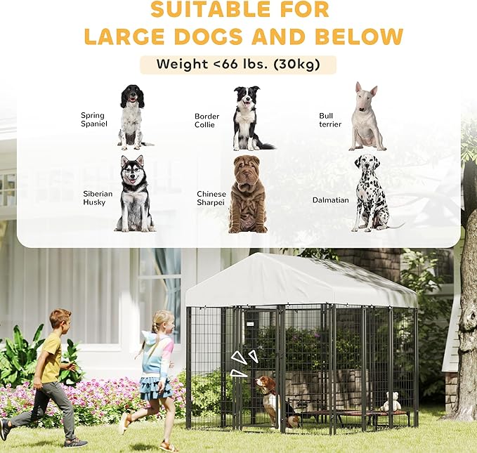 PawHut Outdoor Dog Kennel with Roof, 6' x 6' x 6' Heavy Duty Welded Wire Dog Playpen Enclosure with Escape-Proof Lock, UV-Resistant & Waterproof Cover, for Large Dogs, Chickens, Ducks, Silver