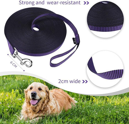 Hi Kiss Dog/Puppy Obedience Recall Training Agility Lead - 15ft 20ft 30ft 50ft 100ft Training Leash - Great for Training, Play, Camping, or Backyard(15ft,Black_Purple)