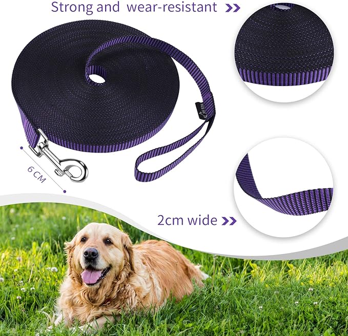 Hi Kiss Dog/Puppy Obedience Recall Training Agility Lead - 15ft 20ft 30ft 50ft 100ft Training Leash - Great for Training, Play, Camping, or Backyard(100ft,Black_Purple)