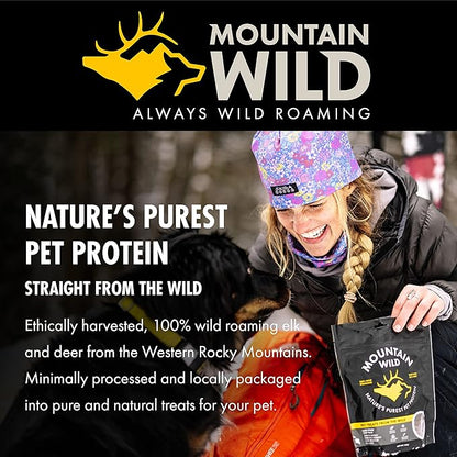 MOUNTAIN WILD Venison Jerky Training Treats for Dogs – Elk & Deer Meat Protein Dog Treat High-Value Reward – All-Natural, No Fillers, Grain-Free, No Artificial Preservatives – 8 oz (3 Pack)