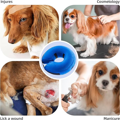 Large Inflatable Dog Cone | Cloud-Soft Neck 14"-18" | Scratch-Proof, Machine-Washable, Dual-Collar Lock, 10-Second Fold, Furniture-Safe Recovery Ring