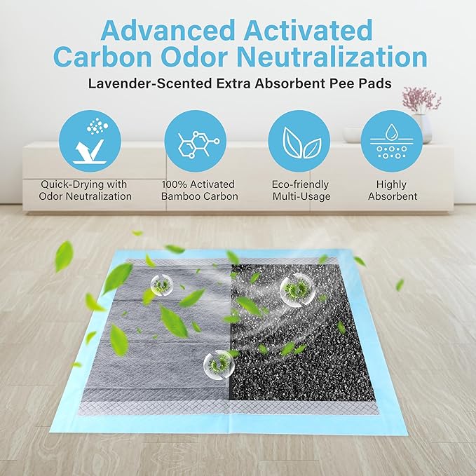 FluffyDream Ultra Charcoal Dog Training Pads with Leak-Proof Quick-Dry Urine Odor Design for Potty Training,23"X23"(80PCS) Improved Quality Pee Pads for Dogs, Super Absorbent Disposable Underpads